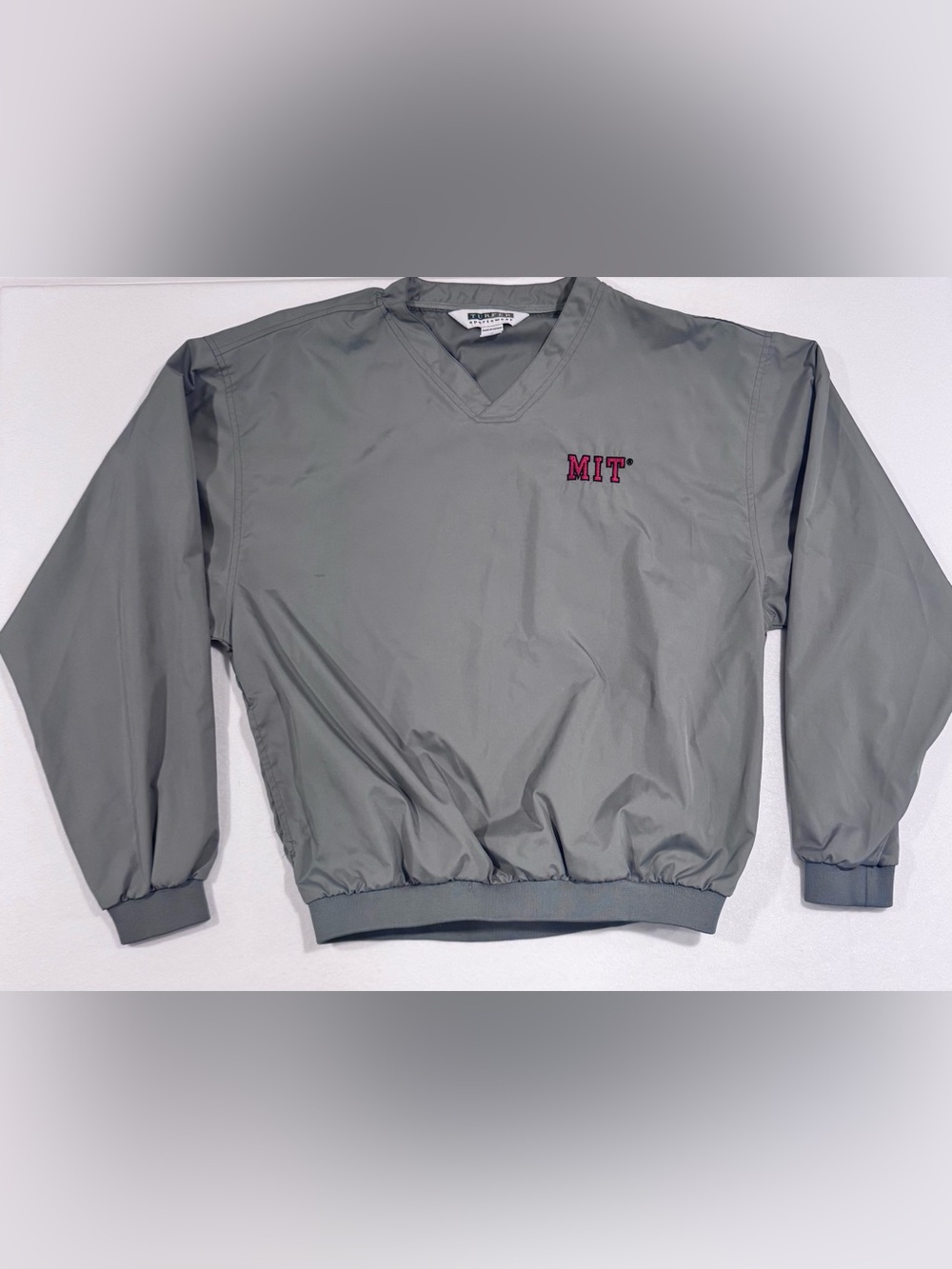 Embroidered Gray V-Neck Pullover Windshirt